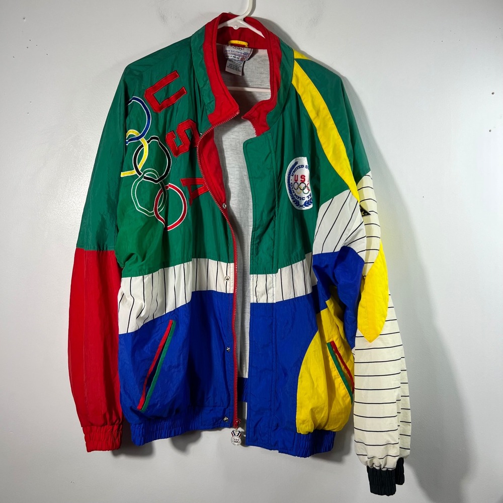 Apex USA Olympic Team Windbreaker Jacket Vintage 90s Colorblock Green Red XL